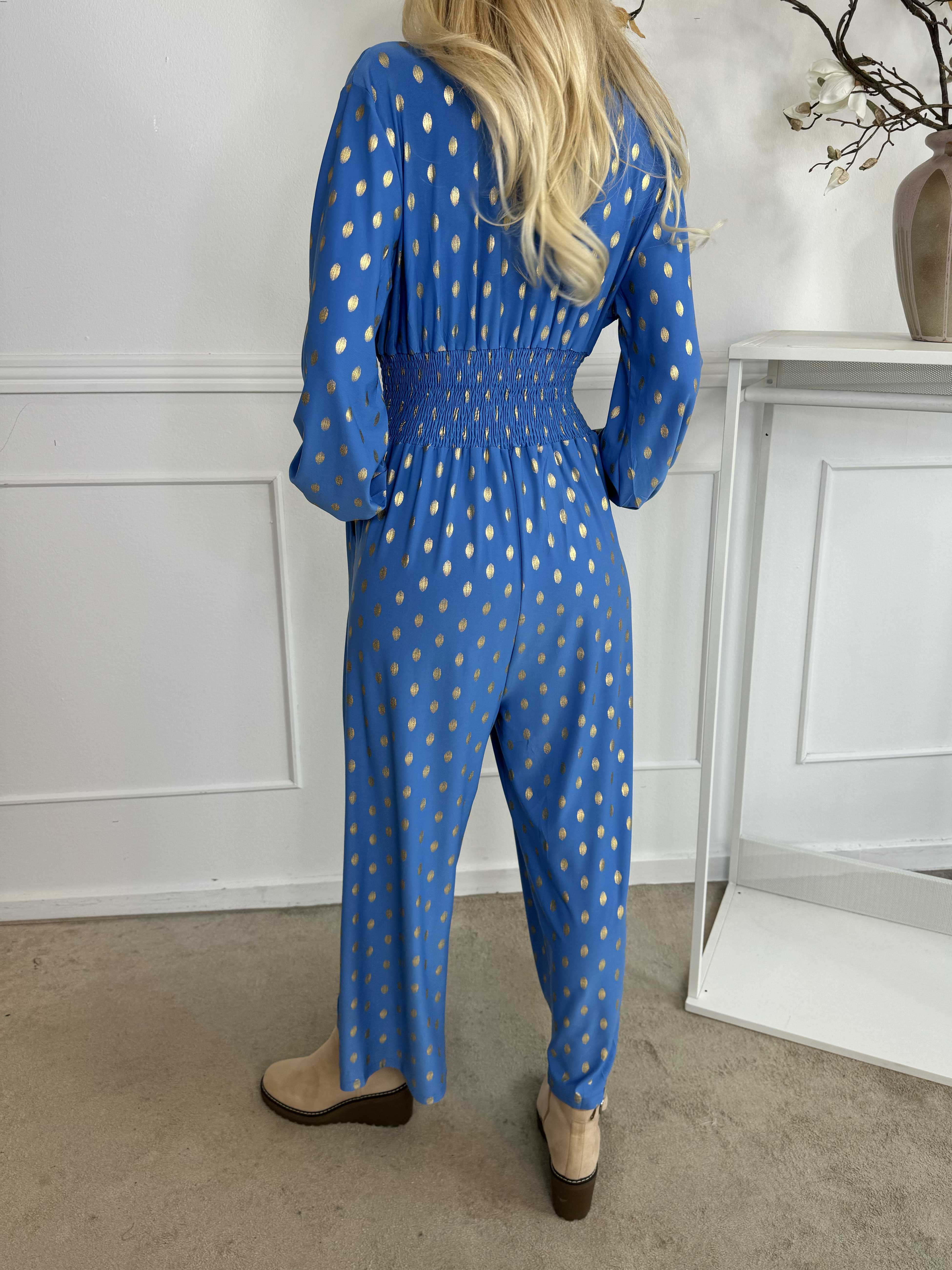Pams Gold Dot Jumpsuit L/S - Jumpsuit i stretchigt tyg med guldprickar